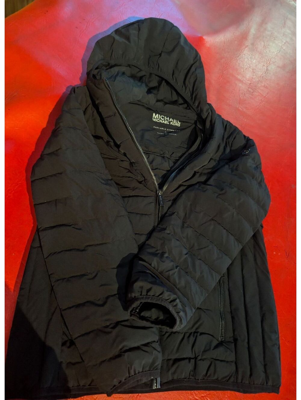 Michael Kors Packable Down Fill Black Hooded Jacket Size L